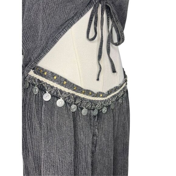 Earthbound Trading Women’s Large Jumpsuit Gray Halter Open Front Cinch Tie Boho - Picture 2 of 9